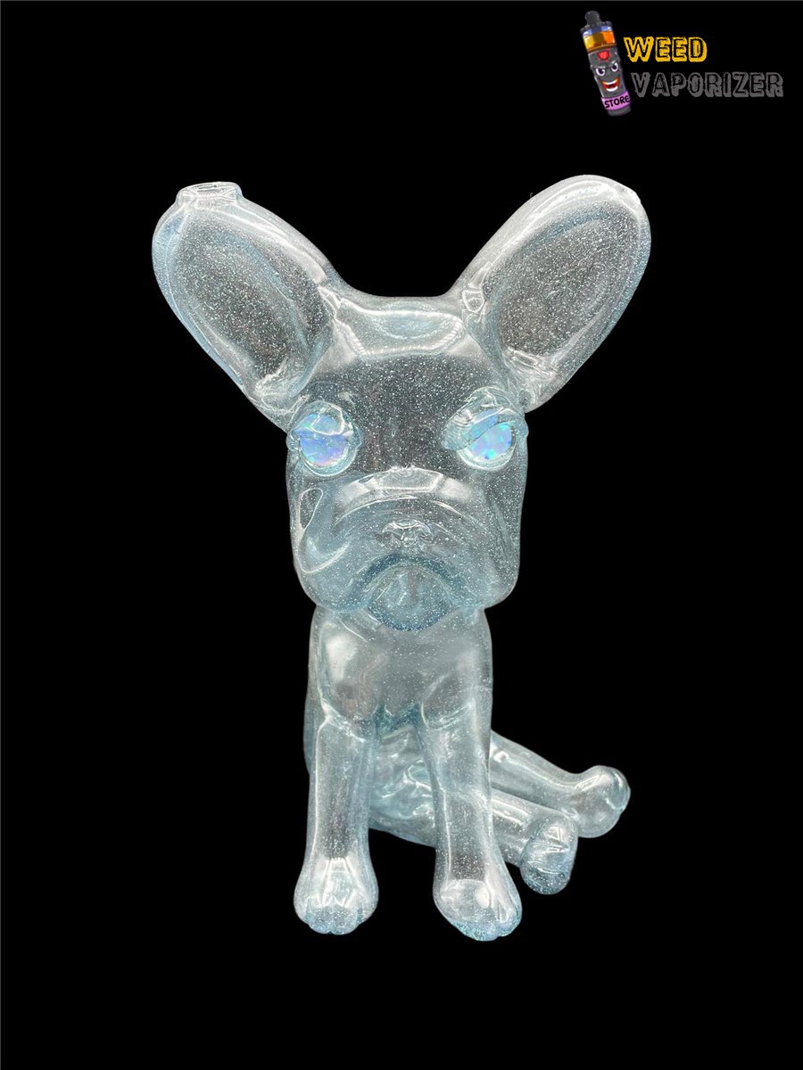 Buy SWANNY GLASS: AQUAMARINE x BLUE SATIN SIDE SITTING FRENCHIE DOG RIG