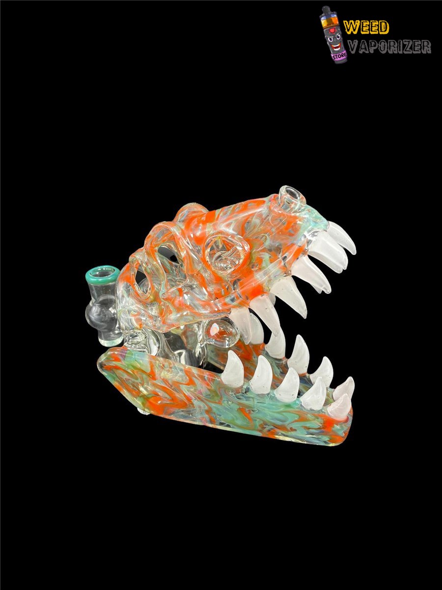 Buy SLURM SNOB GLASS: GREEN ON ORANGE DINO SKULL RIG